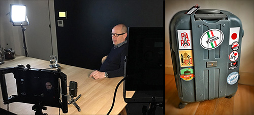 Photo of Vector Luminaire in use with interview with Mark Major and well-travelled luggage
